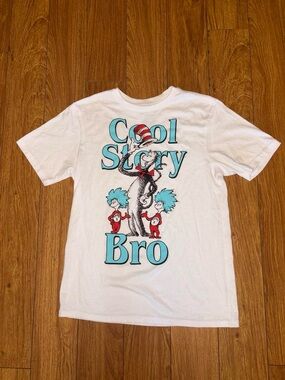 White graphic tee with funny Dr Seuss design